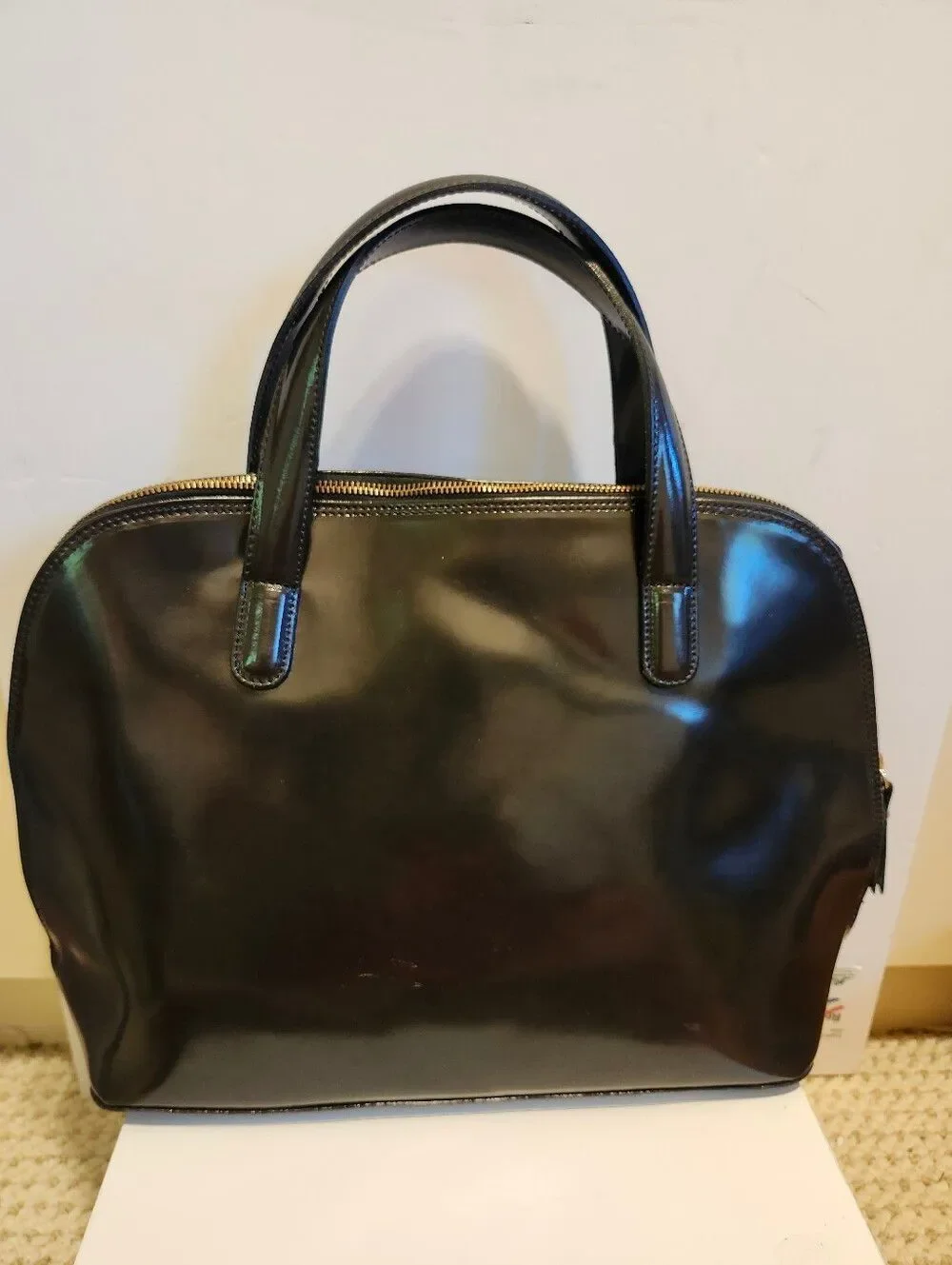 Valentina Italy Black Polished Leather Domed 